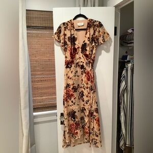 BHLDN Floral Wrap Maxi Dress in Beige and Rust